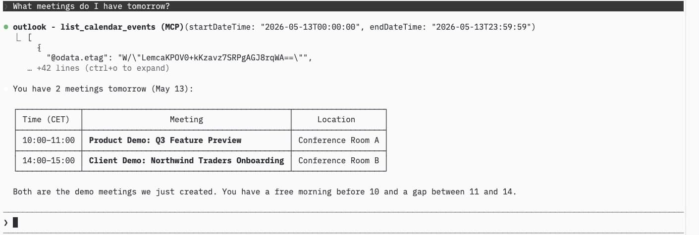 Check tomorrow's meetings with list_calendar_events